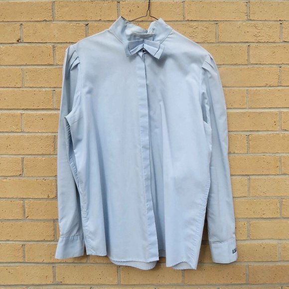 Laura Scott Sky Blue Dressy Blouse Shirt w/ Bow Tie size 16 Monogram - preowned - Picture 1 of 5